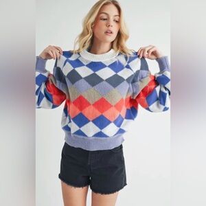 NWT Free People Colorful Argyle Sweater
